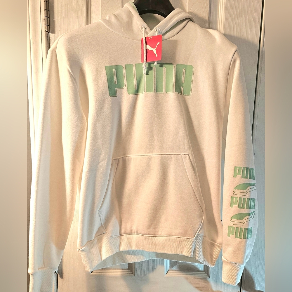 Puma Off-White Hoodie with Mint Accents